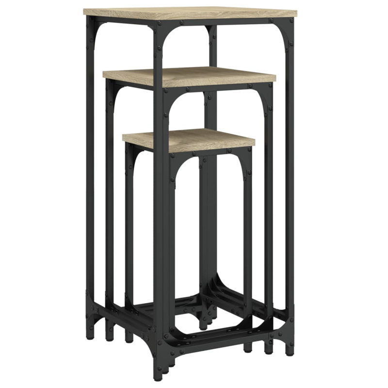 vidaXL Nesting Side Tables End Table Living Room Set of 3 Engineered Wood, Sonoma Oak