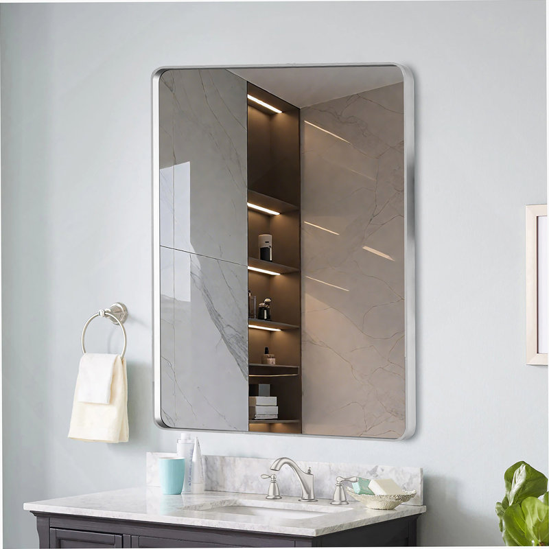 Miroir en aluminium pour salle de bain, Nickel brossé, 30 po x 22 po