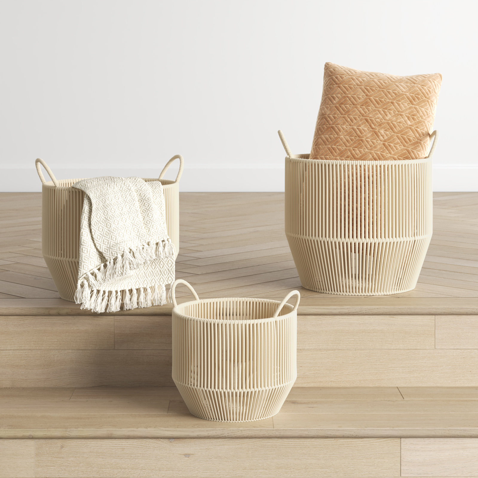 Handmade Bamboo Basket - Set of 3, 14.05" H x 14.25" W x 14" D