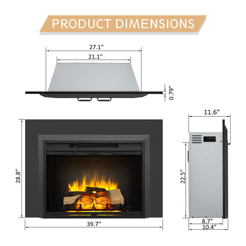 Gundelinde 47.7'' W Black Electric Fireplace Insert with 4500 BTU