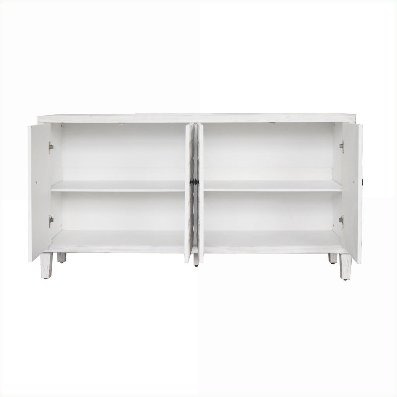 Armoires | Buffet de rangement 4 portes en bois, tablettes réglables, blanc cassé, bois d'ingénierie durable | Shabby Chic | Salon