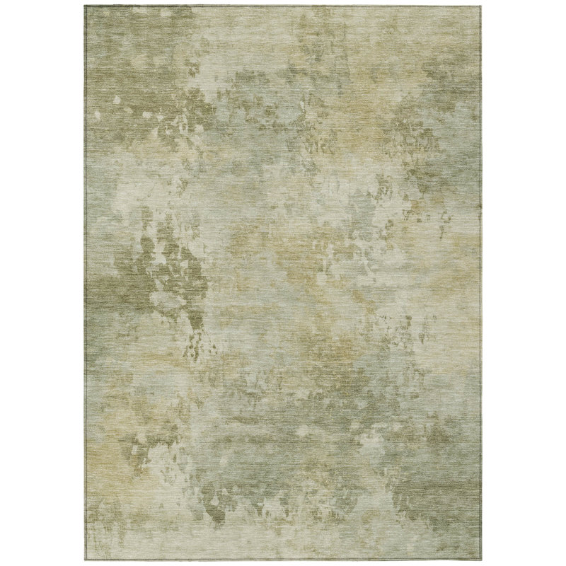 3' X 5' Sage And Beige Abstract Washable Indoor Outdoor Area Rug