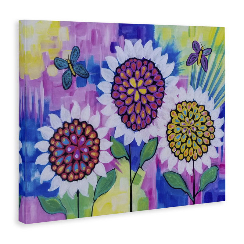 «Sunflower Trio & Butterflies», art mural par Nettie Price, H 16 po x l 20 po