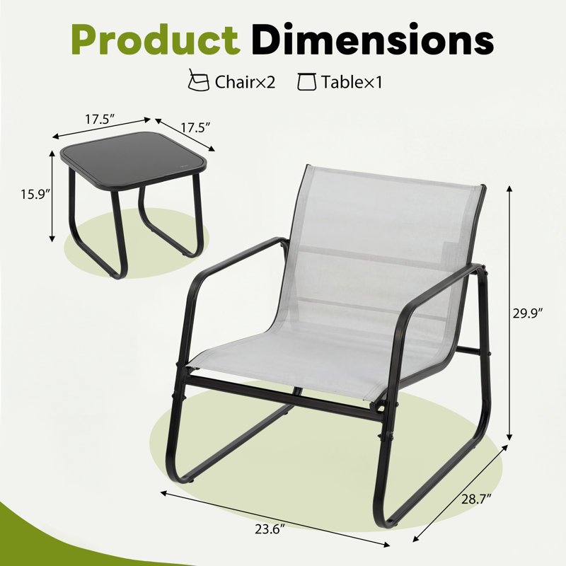 Patio 3 Pieces Bistro Set, Outdoor Conversation Set,PVC-coated polyester Outdoor Furniture Set with 2 Chairs & Coffee Table