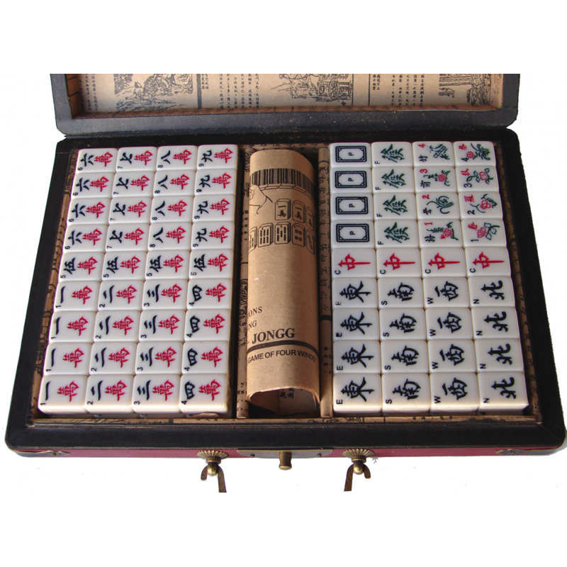 Mini Mahjong chinois avec étui en bois pour le transport