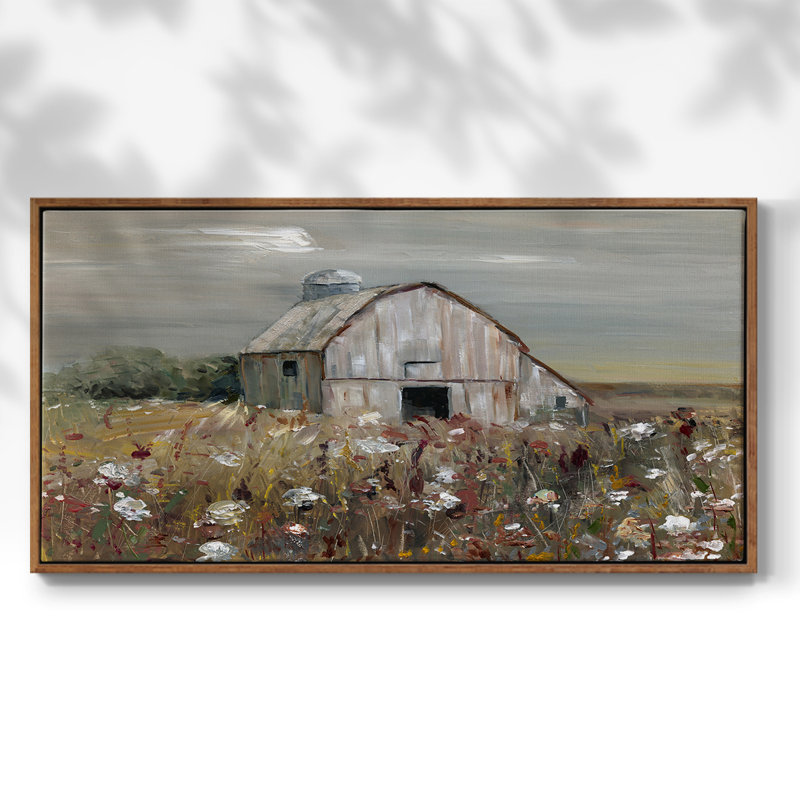 Wildflower Barn- Toile tendue avec châssis tendue, prête à accrocher, H 25 po x l 49 po, Noyer