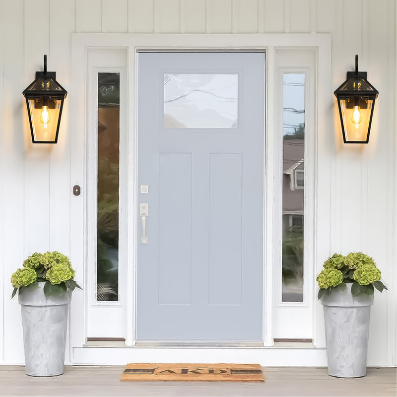21"(H) 2-Pack Outdoor Wall Lantern Light – Modern Black Metal & Clear Glass Sconce for Porch, Patio, and Garden Lighting (Bulb Not Included)