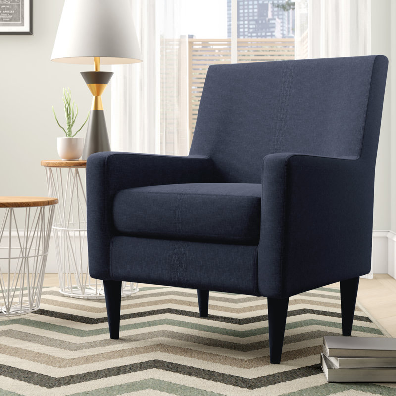 Fauteuil l 28 po Donham, Tissu performance natté bleu marine Jitterbug, Noir
