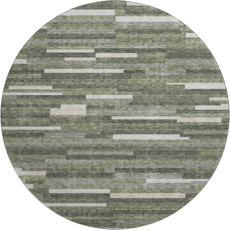 Premium Machine Washable Prisco Olive Rug, Round 8'