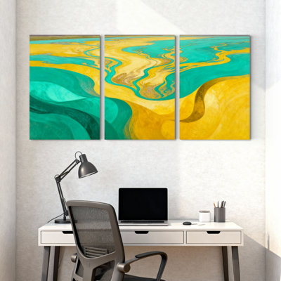 Ensemble de 3 impressions d'art sur toile abstraites en bleu sarcelle et or