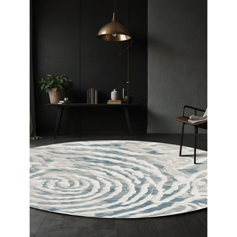 Tapis gris soyeux et moelleux, Rond 8 pi