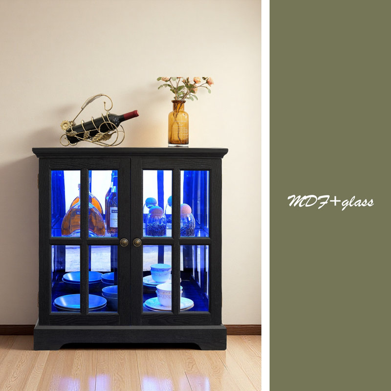 LED Curio Display Cabinet,Antique Display Cabinet With Adjustable Shelves,Retro Design Quality Showcase, Black