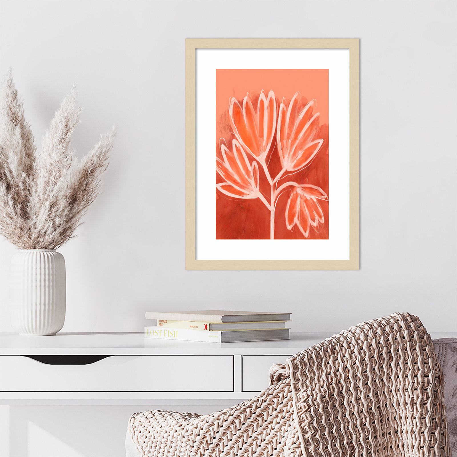 Peachy Flowers by Treechild Wood Framed Wall Art Print, 21" H x 16" W, Brown