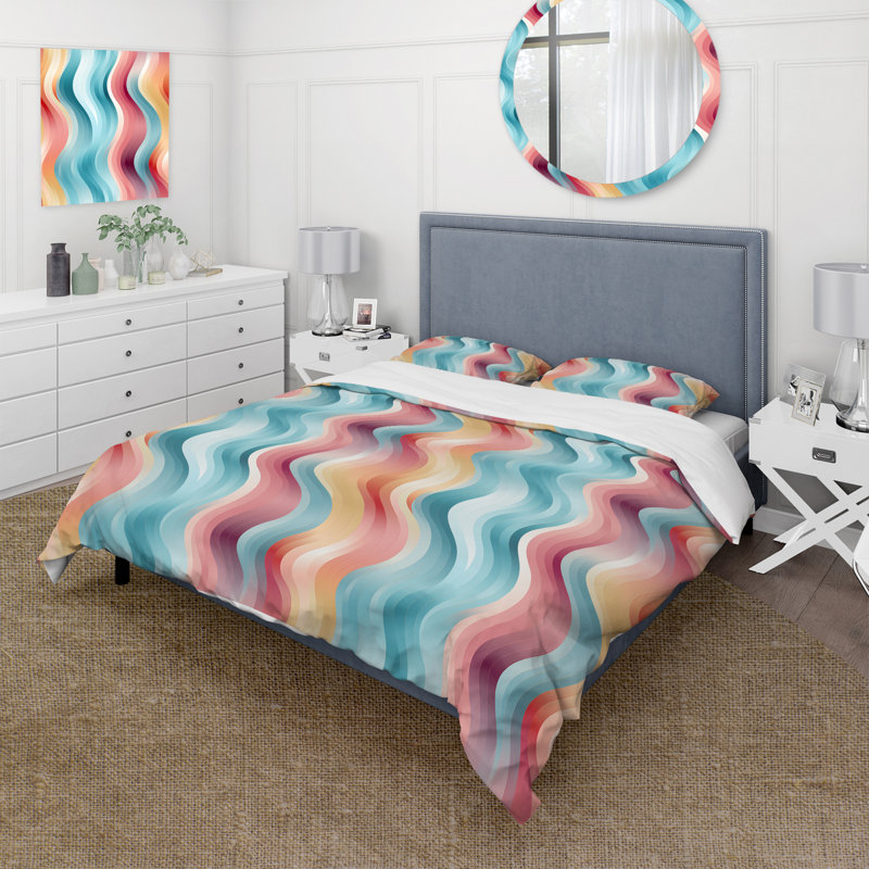 Ensemble de housse de couette à rayures multicolores, Housse de couette pour très grand lit et 2 très
