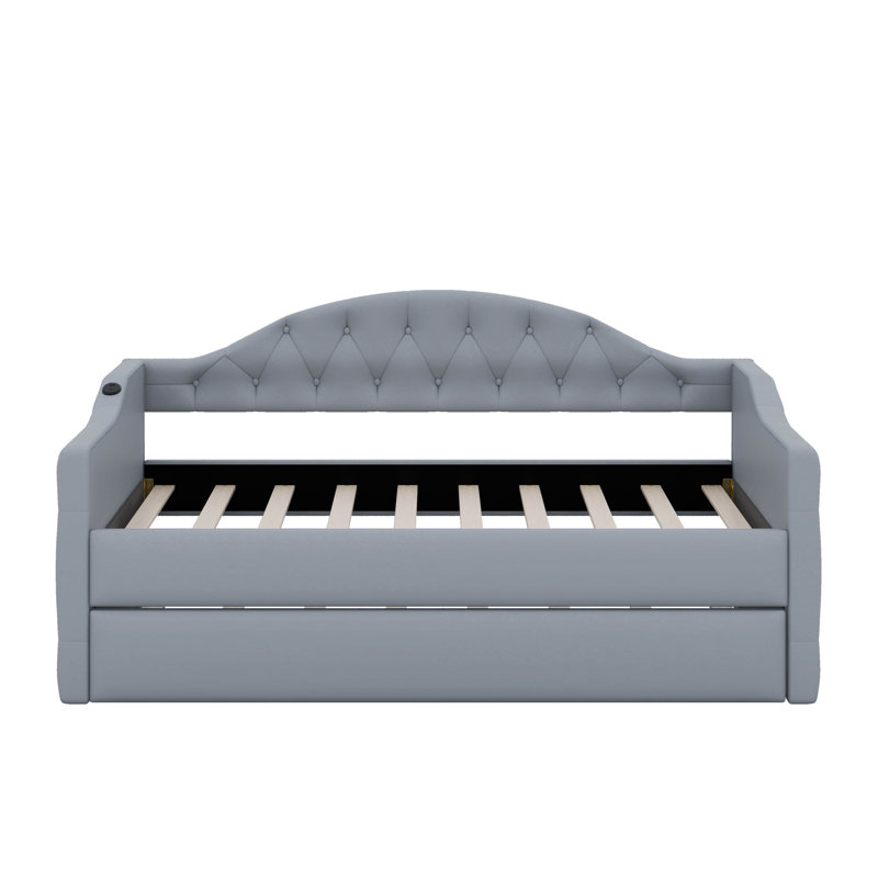 Twin Tufted Velvet Upholstered Daybed With Trundle, Gray
