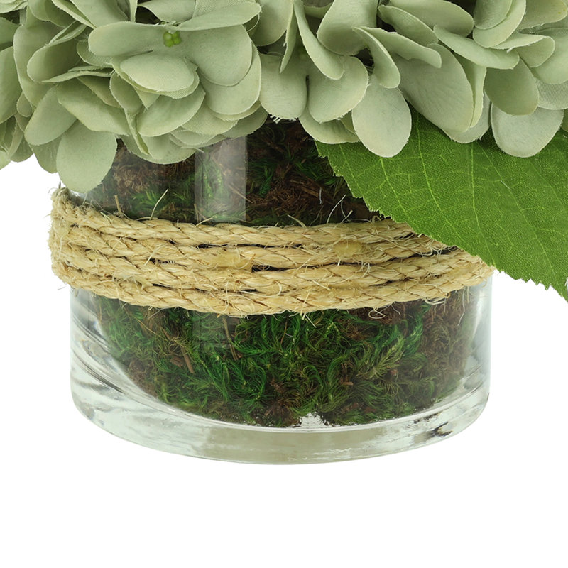 Cream Hydrangea in Rope Glass Vase, Green
