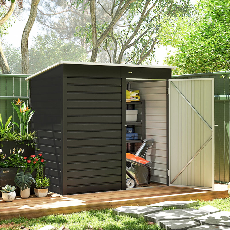 Remise de rangement en métal gris ardoise pour petits jardins, abri à outils extérieur 6 x 4 pi avec porte verrouillable