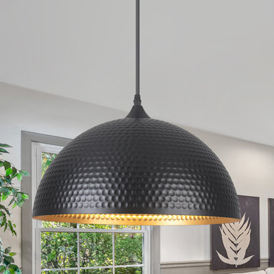 1-Light 16" Black Hammered Dome Industrial Pendant Light Fixtures for Kitchen Island