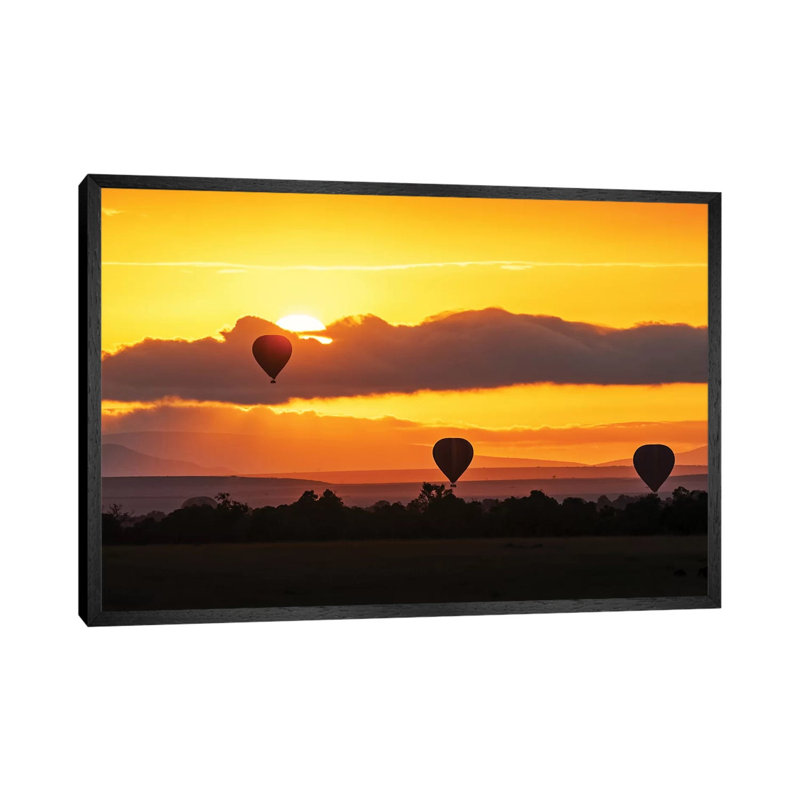 Hot Air Balloons In Surise Orange Africa Sky by Susan Richey - Gallery-Wrapped Canvas Giclée on Canvas, Black Framed