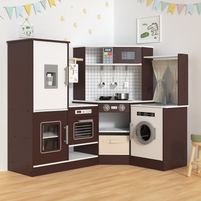Suteck Corner Wooden Play Kitchen Set, Pretend Play Kitchen Playset For Toddlers & Multiple Children