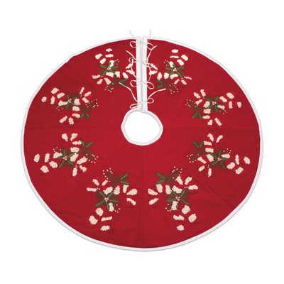 Embroidered Candy Cane Tree Skirt 48"D