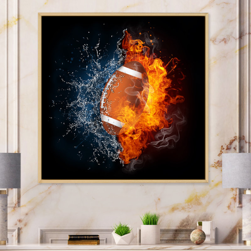 Fire Fire Football Ball - Peinture, H 16 po x l 16 po x P 1 po, Cadre flottant brun