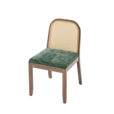 Ensemble de 2 chaises de salle à manger courbées arquées à dossier en canne, chaises d'appoint de style campagne Mid-Century, structure en bois massif vieilli, coussin en chenille avec ressort en S et éponge, chaises d'appoint sans accoudoirs pour la cuisine, vert