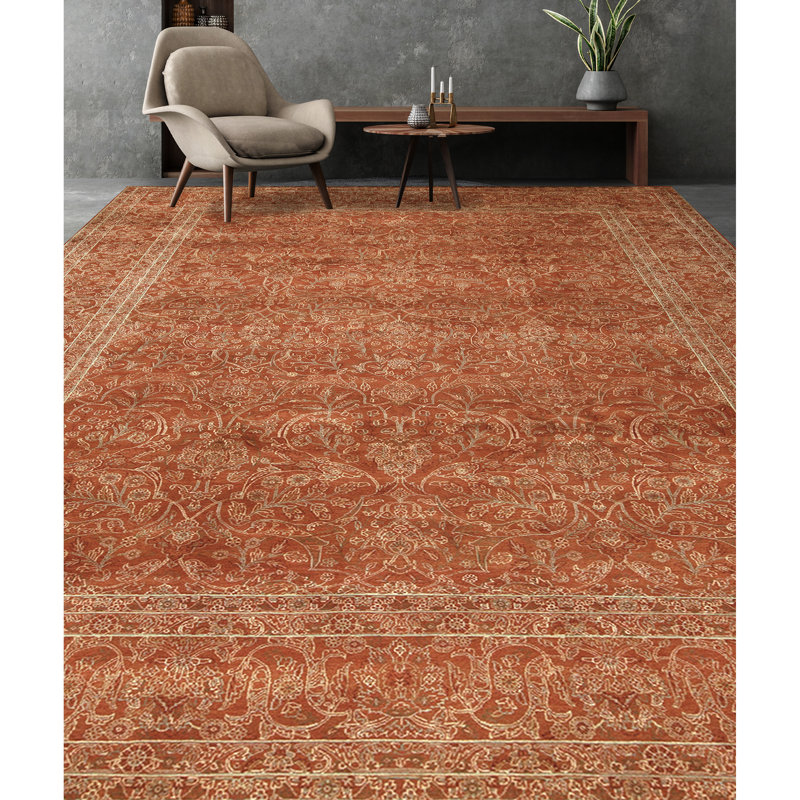 Hand Knotted Wool Area Rug in Wine