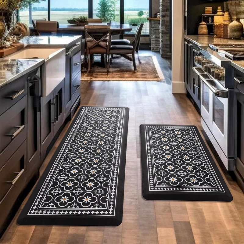 Winston Porter 2 PCS Black Kitchen Rugs, Cushioned AntiFatigue