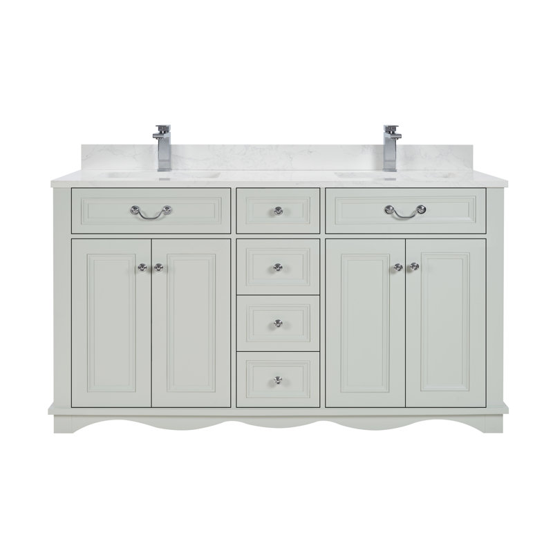 60" Solid Wood Sink Vanity  With 1' Artificial Stone Top, Silver Strand
