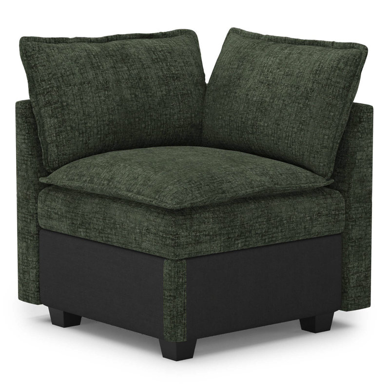Fauteuil d'angle sans accoudoirs en Lille Chenille, Chenille verte