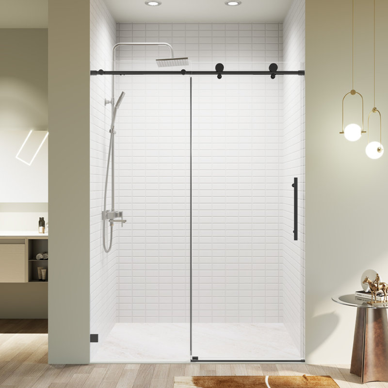 Portes de douche et baignoire à fermeture douce, verre mat noir de 8 mm pour maison moderne