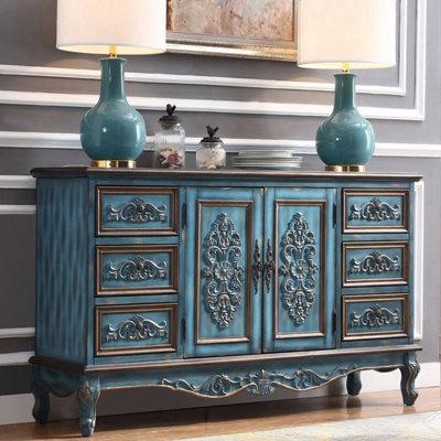Buffet bleu uni et bois manufacturé