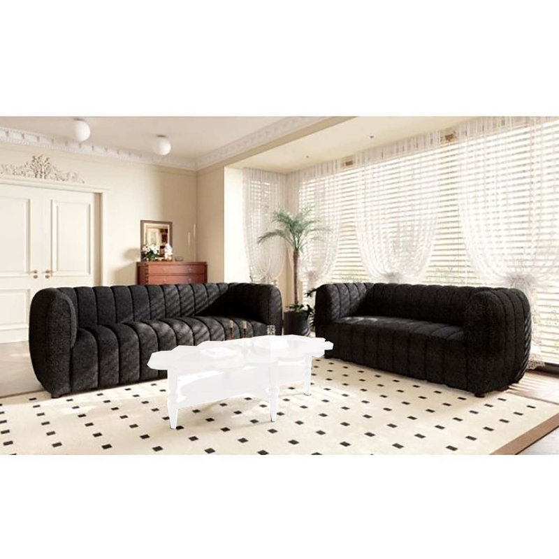Ensemble de salon configurable 2 pièces Edgeer, 100 % polyester noir