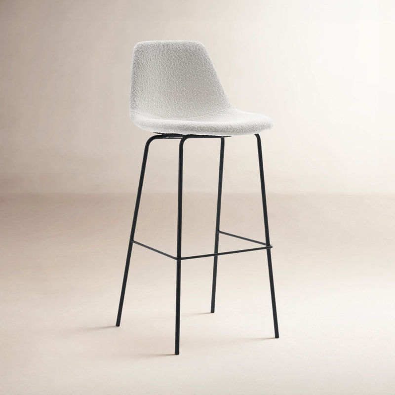 Hauteur de comptoir moderne Kavi avec coussin rembourré et pieds en métal, Boucle blanc
