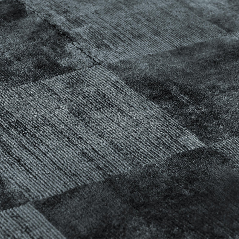Berlin Checkered Area Rug in Black, Rectangle 5' x 8'