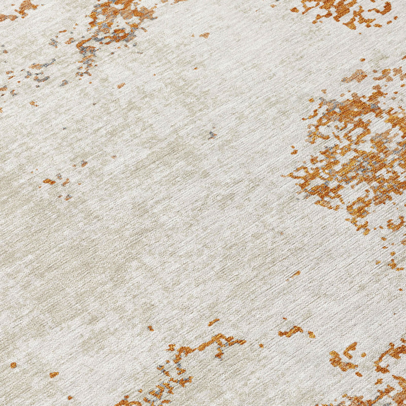 Copper and Beige Rectangular Washable Synthetic Rug