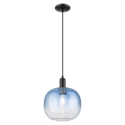 Downtown Urban - sphère Brookhaven - mini-luminaire suspendu à cordon de 10 po - finition nickel brossé satiné - abat-jour bleu saphir