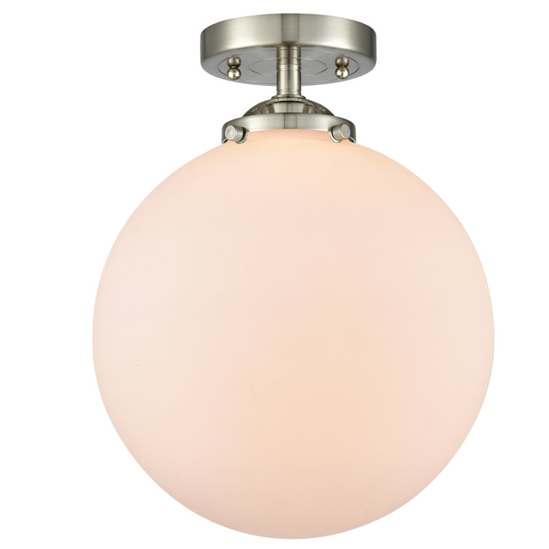 Plafonnier semi-encastré 1 lumière 10 po Zarmayr, Blanc mat, Ampoule non incluse, Nickel satiné brossé