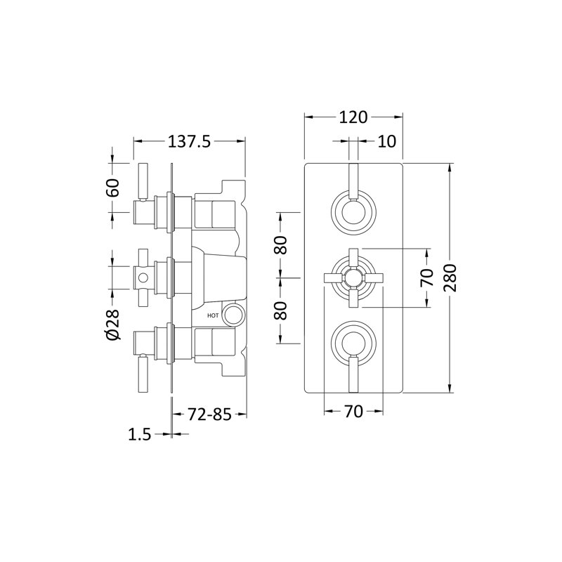 Tec Pura Triple Thermostatic Shower Valve, Matt Black