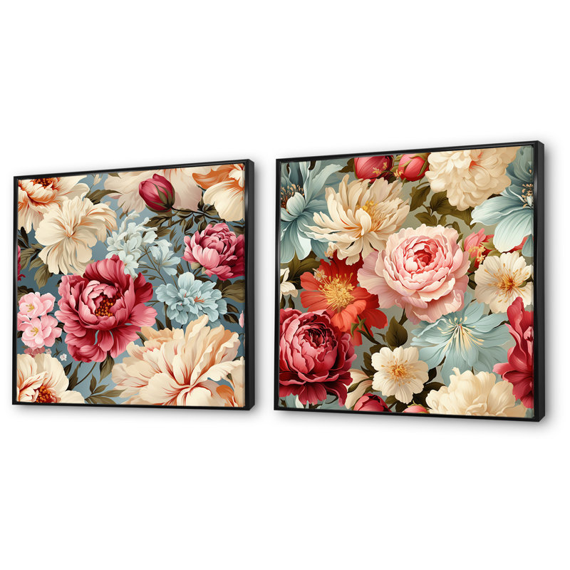 Camak - ensemble de 2 impressions sur toile florales, H 30 po x l 61 po x P 1 po, Cadre flottant noir