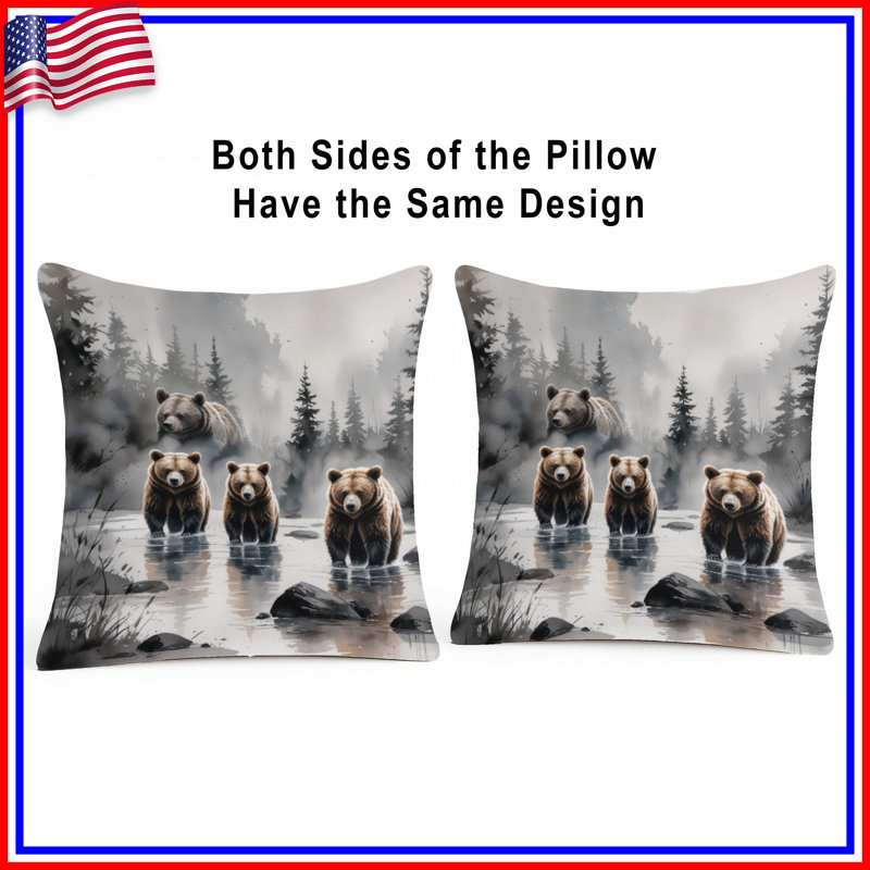 Coussins Bears In Forest River, 26 x 26 pouces