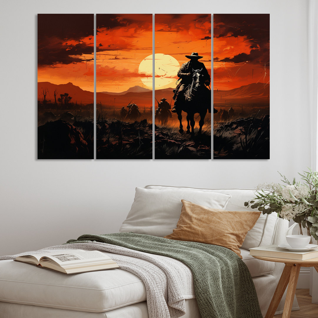 " Western Sunset Riders Pointillism Art II " 4 - Pieces Foundry Select