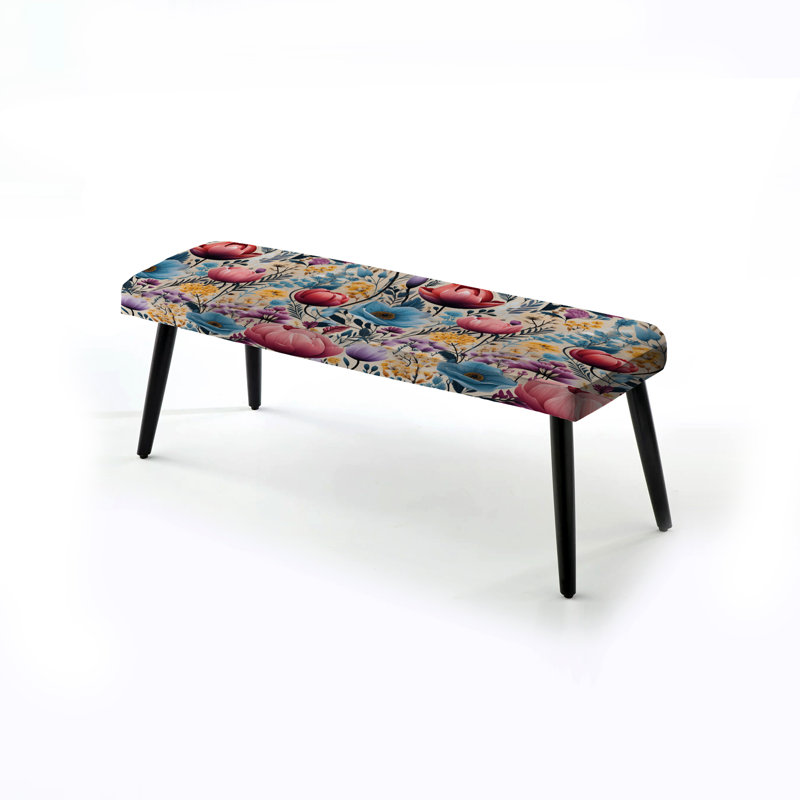 Motif floral aquarelle rose et mauve - Banc rembourré floral noir