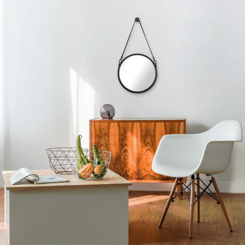Herron Metal Round Wall Mirror, 70.5cm H x 40cm W, Black