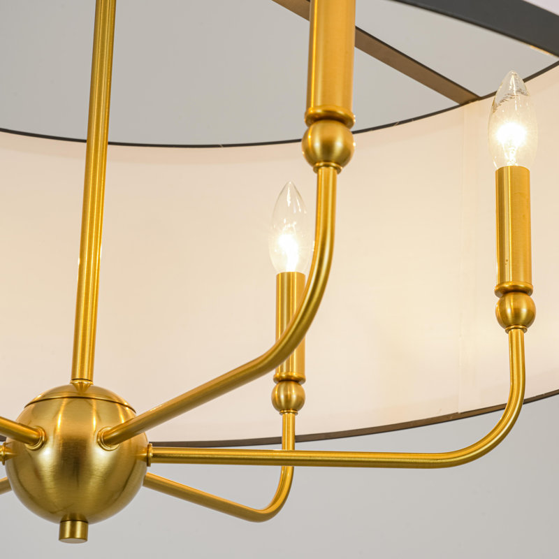 Lustre tambour à 6 lumières avec abat-jour en tissu blanc