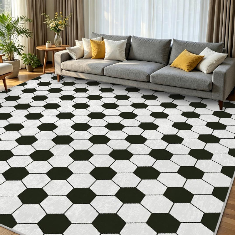 Tapis d'intérieur blanc lavable à la machine avec ballon de football, Rectangle 79 po x 118 po