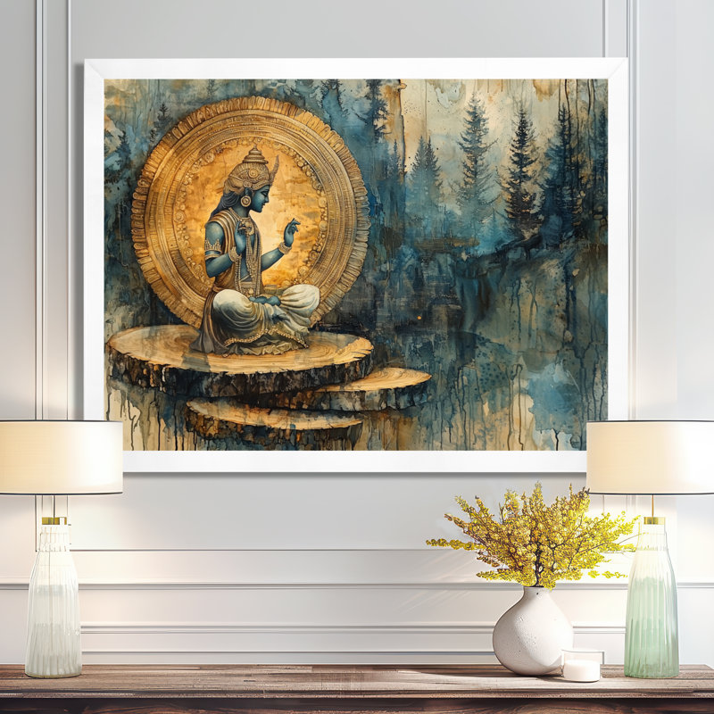 «Gurule Large Indian God In India Landscape III - Hindouisme», art mural, H 12 po x l 20 po, Picture Frame Print, Blanc