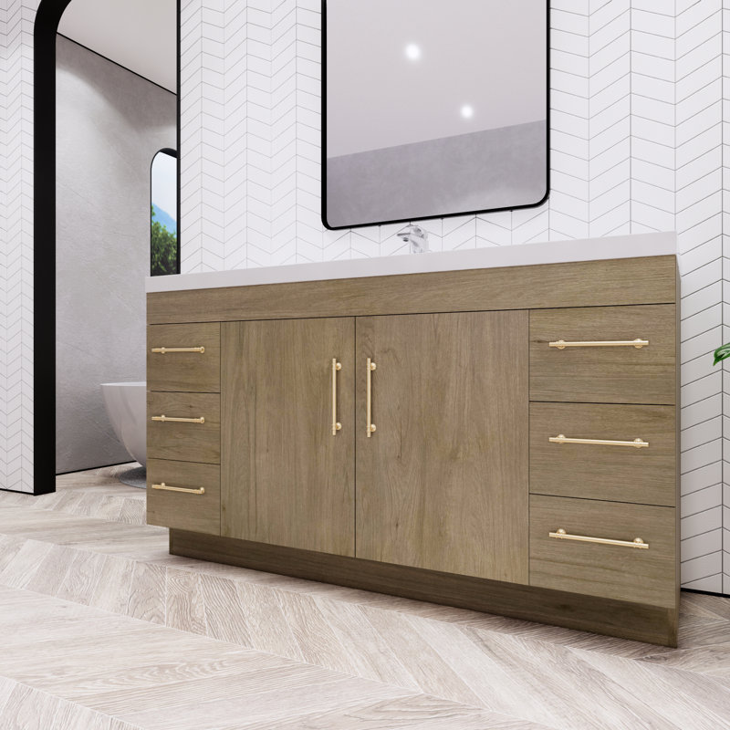 Verda 59.44'' Single Bathroom Vanity with Acrylic Top, White Oak