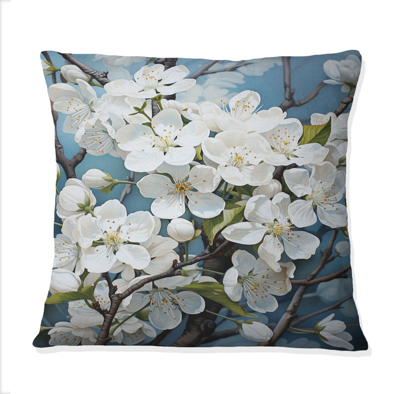 Pomme de fleur monochromatique Elegance XXIX - Coussin décoratif imprimé de fleurs de pommier